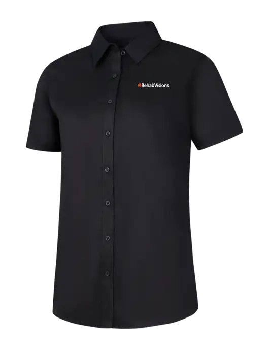RehabVisions Womens Black Short Sleeve Superpro React Twill Shirt w/RehabVisions Logo