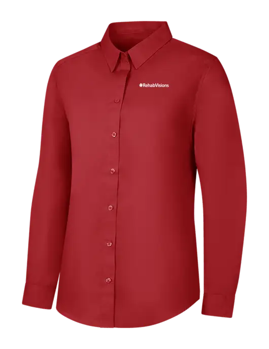 RehabVisions Womens Rich Red  Sleeve Carefree Poplin Shirt w/RehabVisions Logo