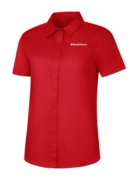 RehabVisions Womens Red Short Sleeve Superpro React Twill Shirt w/RehabVisions Logo