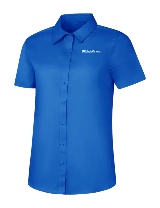 RehabVisions Womens Short Sleeve Royal Blue Superpro React Twill Shirt w/RehabVisions Logo