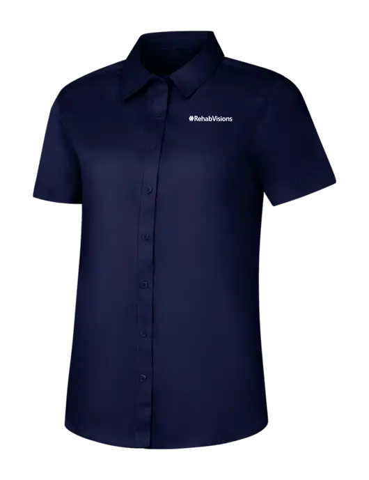 RehabVisions Womens Navy Short Sleeve Superpro React Twill Shirt w/RehabVisions Logo