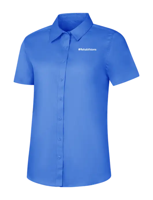RehabVisions Womens Dark Carolina Blue Short Sleeve Superpro React Twill Shirt w/RehabVisions Logo
