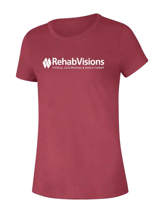 RehabVisions Womens Seriously Soft Heathered Cardinal T-Shirt w/RehabVisions Logo