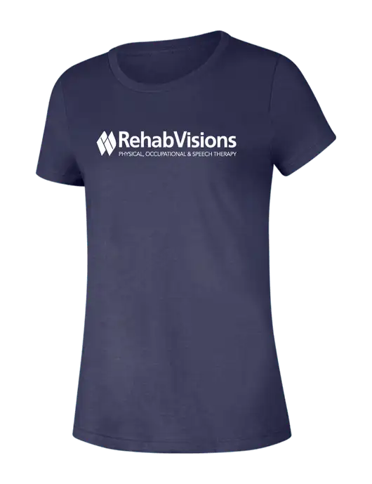 RehabVisions Womens Seriously Soft Heathered Navy T-Shirt w/RehabVisions Logo