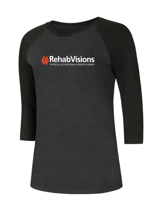 RehabVisions Womens Simply Soft 3/4 Sleeve Black/Black Frost Ring Spun Cotton T-Shirt w/RehabVisions Logo