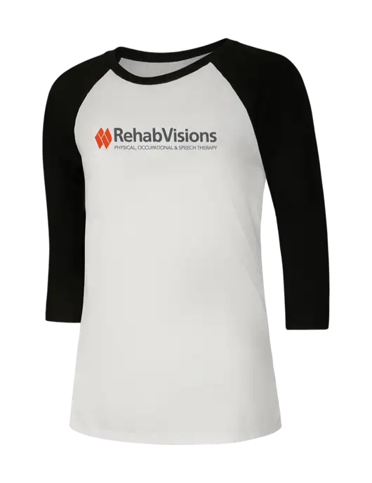 RehabVisions Womens Simply Soft 3/4 Sleeve Black/White Ring Spun Cotton T-Shirt w/RehabVisions Logo