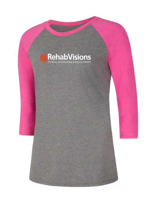RehabVisions Womens Simply Soft 3/4 Sleeve Fuchsia Frost/Grey Frost Ring Spun Cotton T-Shirt w/RehabVisions Logo