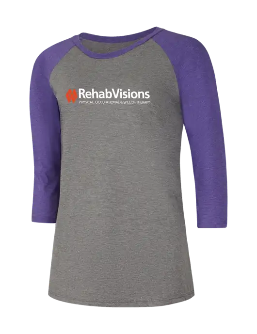 RehabVisions Womens Simply Soft 3/4 Sleeve Purple Frost/Grey Frost Ring Spun Cotton T-Shirt w/RehabVisions Logo