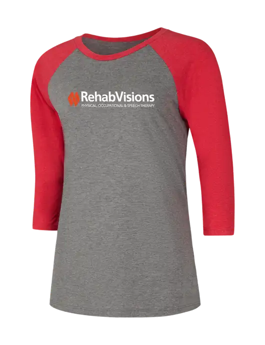 RehabVisions Womens Simply Soft 3/4 Sleeve Red Frost/Grey Frost Ring Spun Cotton T-Shirt w/RehabVisions Logo