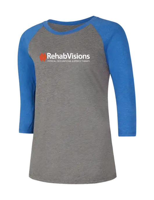 RehabVisions Womens Simply Soft 3/4 Sleeve Royal Frost/Grey Ring Spun Cotton T-Shirt w/RehabVisions Logo