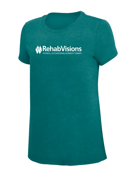 RehabVisions Womens Simply Soft Heathered Dark Teal 4.5oz  Poly/Combed Ring Spun Cotton T-Shirt w/RehabVisions Logo