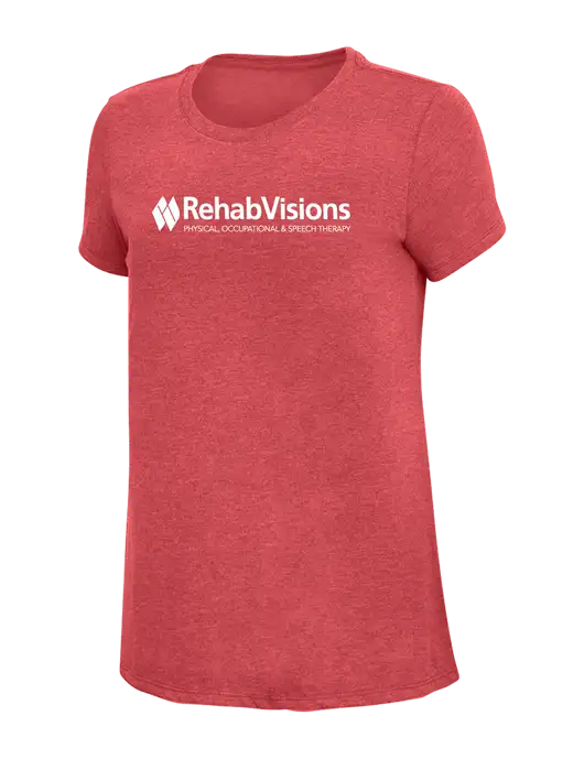 RehabVisions Womens Simply Soft Red Frost 4.5oz Poly/Combed Ring Spun Cotton T-Shirt w/RehabVisions Logo