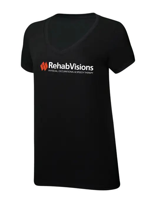 RehabVisions Womens Simply Soft V-Neck Black 4.5oz  Poly/Combed Ring Spun Cotton T-Shirt w/RehabVisions Logo