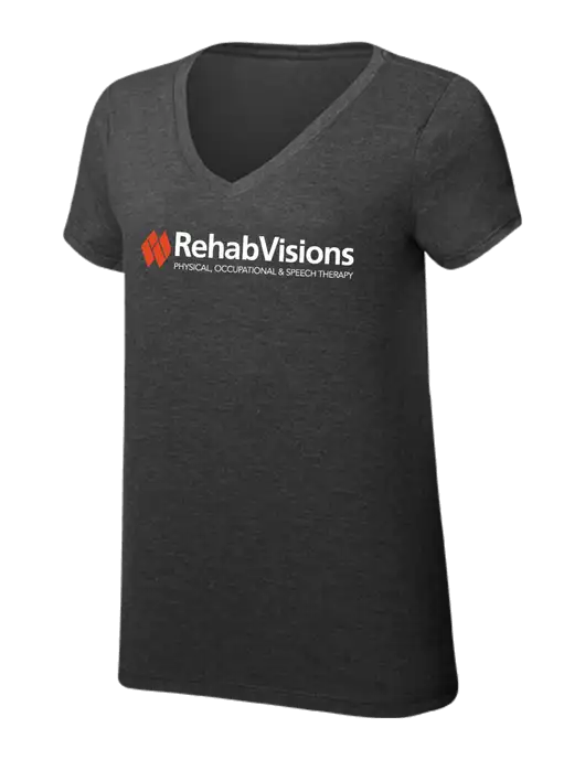 RehabVisions Womens Simply Soft V-Neck Black Frost 4.5oz  Poly/Combed Ring Spun Cotton T-Shirt w/RehabVisions Logo