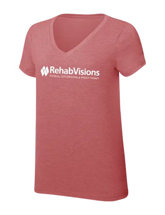 RehabVisions Womens Simply Soft V-Neck Blush Frost 4.5oz  Poly/Combed Ring Spun Cotton T-Shirt w/RehabVisions Logo