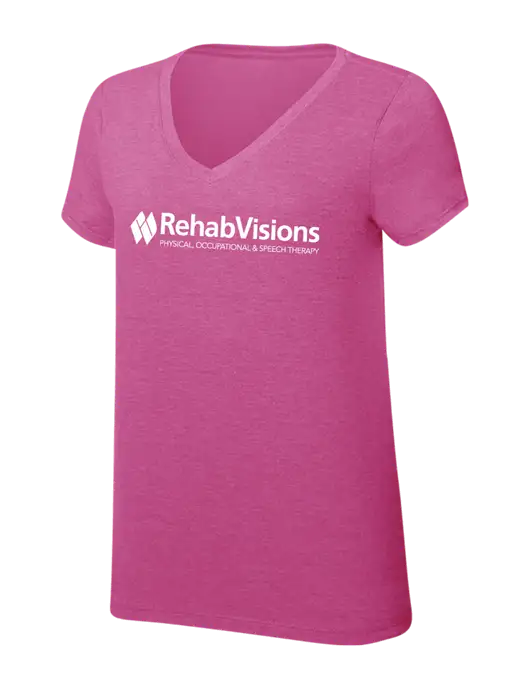 RehabVisions Womens Simply Soft V-Neck Fuschia Frost 4.5oz  Poly/Combed Ring Spun Cotton T-Shirt w/RehabVisions Logo