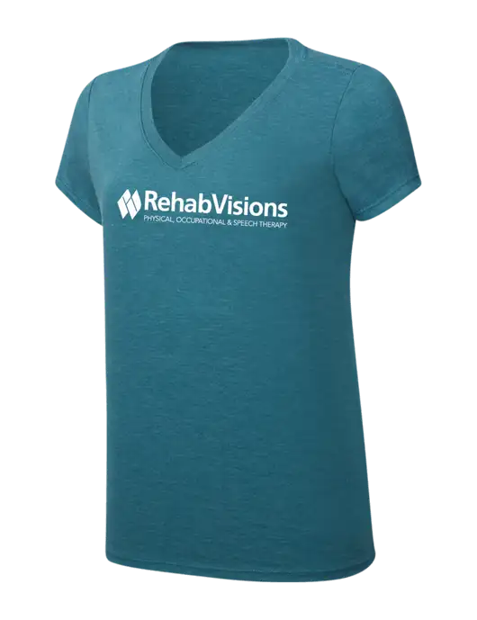 RehabVisions Womens Simply Soft V-Neck Heather Teal 4.5oz  Poly/Combed Ring Spun Cotton T-Shirt w/RehabVisions Logo