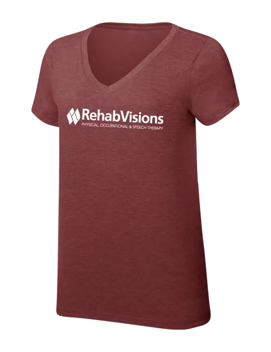 RehabVisions Womens Simply Soft V-Neck Maroon Frost 4.5oz  Poly/Combed Ring Spun Cotton T-Shirt w/RehabVisions Logo