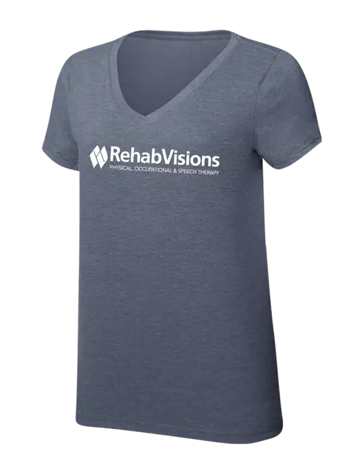 RehabVisions Womens Simply Soft V-Neck Navy Frost 4.5oz  Poly/Combed Ring Spun Cotton T-Shirt w/RehabVisions Logo