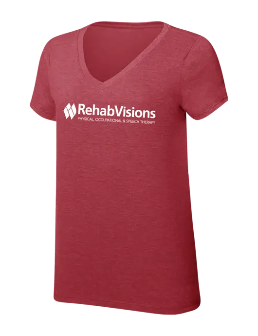 RehabVisions Womens Simply Soft V-Neck Red Frost 4.5oz  Poly/Combed Ring Spun Cotton T-Shirt w/RehabVisions Logo