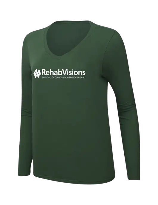 RehabVisions Womens  V-Neck Ring Spun Forest Green 4.5 oz Long Sleeve T-Shirt w/RehabVisions Logo