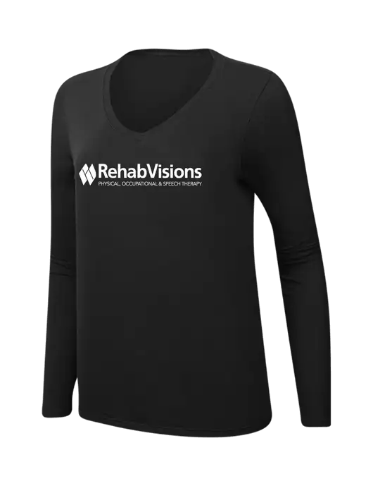 RehabVisions Womens V-Neck Ring Spun Jet Black 4.5 oz Long Sleeve T-Shirt w/RehabVisions Logo