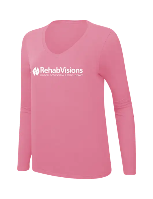 RehabVisions Womens  V-Neck Ring Spun New Pink 4.5 oz Long Sleeve T-Shirt w/RehabVisions Logo