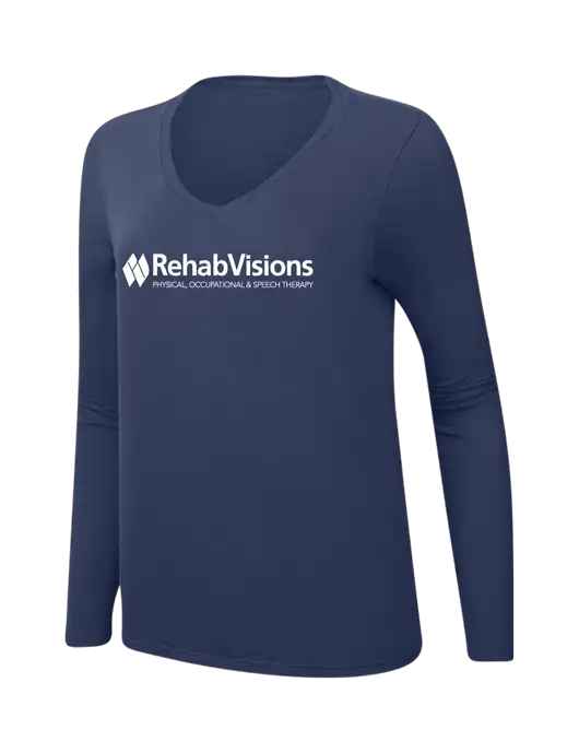RehabVisions Womens  V-Neck Ring Spun Navy 4.5 oz Long Sleeve T-Shirt w/RehabVisions Logo