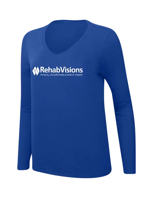 RehabVisions Womens  V-Neck Ring Spun True Royal 4.5 oz Long Sleeve T-Shirt w/RehabVisions Logo
