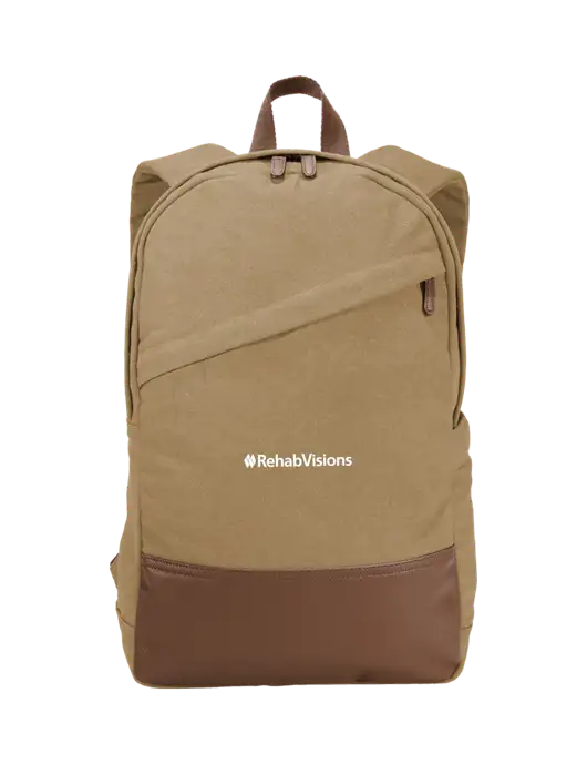 RehabVisions Vintage Modern Khaki Canvas 18" Laptop Backpack w/RehabVisions Logo