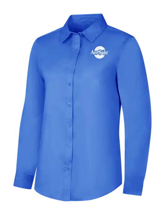 AerSale Dark Carolina Blue Womens Long Sleeve Superpro React Twill Shirt w/AerSale Logo