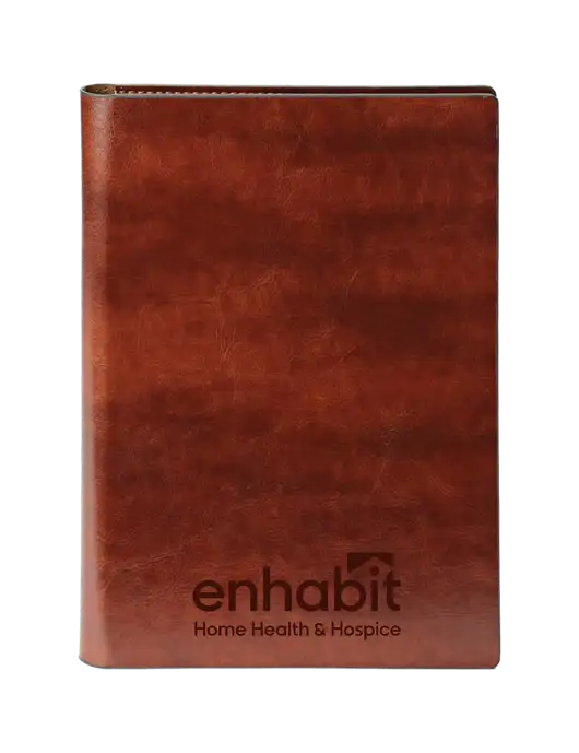 Enhabit Fabrizio Brown 7 x 9.625 Padfolio & Refillable Notepad w/Enhabit Logo