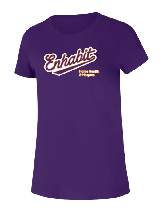 Enhabit Womens Ring Spun Purple 4.5 oz T-Shirt w/Enhabit Baseball Logo