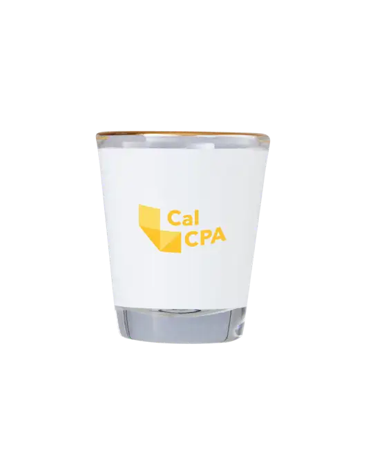 CalCPA 1.5 oz Shot Glass w/Gold Rim w/CalCPA Logo