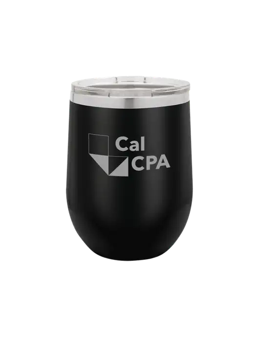 CalCPA Polar Camel 12 oz Powder Coated Black Vacuum Insulated Stemless Wine Tumbler w/CalCPA Logo