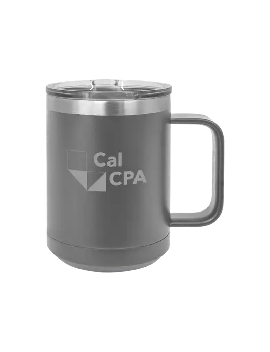 CalCPA Polar Camel 15 oz Powder Coated Grey Vacuum Insulated Mug with Slider Lid w/CalCPA Logo