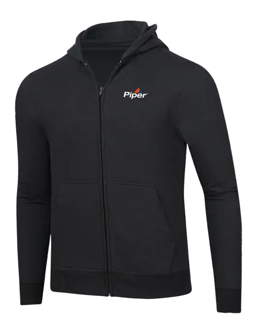 Piper Jet Black 8.5 oz Ring Spun Zip Hooded Sweatshirt w/Piper Logo
