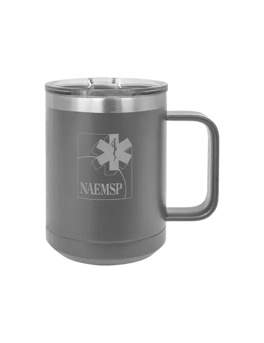 NAEMSP Polar Camel 15 oz Powder Coated Grey Vacuum Insulated Mug with Slider Lid w/NAEMSP Logo