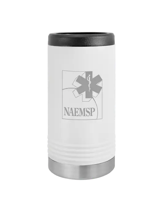NAEMSP Polar Camel Powder Coated White Vacuum Insulated Slim Beverage Holder w/NAEMSP Logo