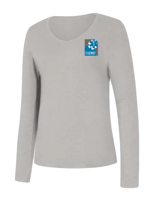 NAEMSP Womens Seriously Soft Light Heathered Grey V-Neck Long Sleeve T-Shirt w/NAEMSP Logo