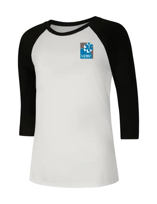NAEMSP Womens Simply Soft 3/4 Sleeve Black/White Ring Spun Cotton T-Shirt w/NAEMSP Logo