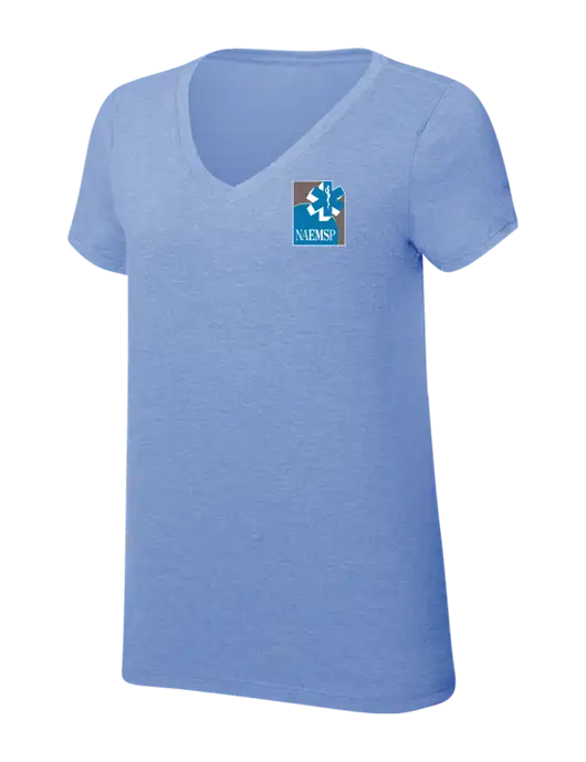 NAEMSP Womens Simply Soft V-Neck Maritime Frost 4.5oz  Poly/Combed Ring Spun Cotton T-Shirt w/NAEMSP Logo