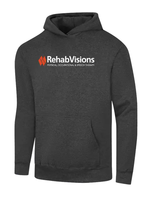 RehabVisions Dark Heather Grey 7.8 oz Ring Spun Hooded Sweatshirt w/RehabVisions Logo