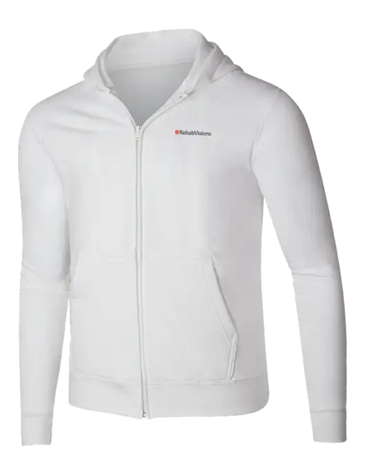 RehabVisions White 8.5 oz Ring Spun Zip Hooded Sweatshirt w/RehabVisions Logo