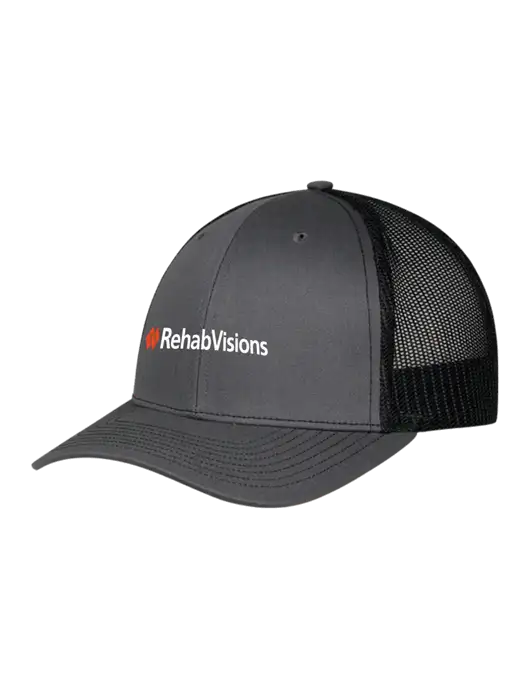 RehabVisions Richardson Adjustable Snapback Original 112 Trucker Cap Charcoal w/Black Mesh w/RehabVisions Logo