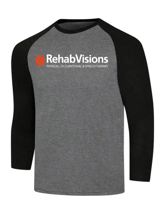 RehabVisions Simply Soft 3/4 Sleeve Black Frost/Grey Frost Ring Spun Cotton T-Shirt w/RehabVisions Logo