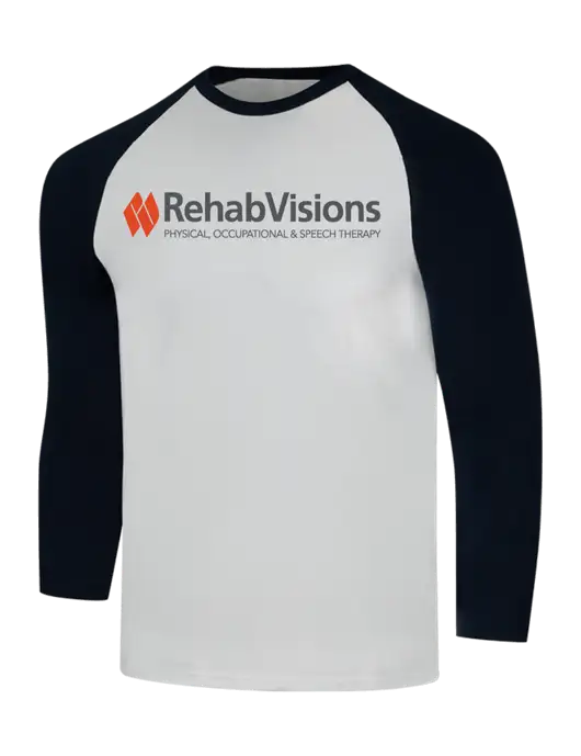 RehabVisions Simply Soft 3/4 Sleeve Black/White Ring Spun Cotton T-Shirt w/RehabVisions Logo