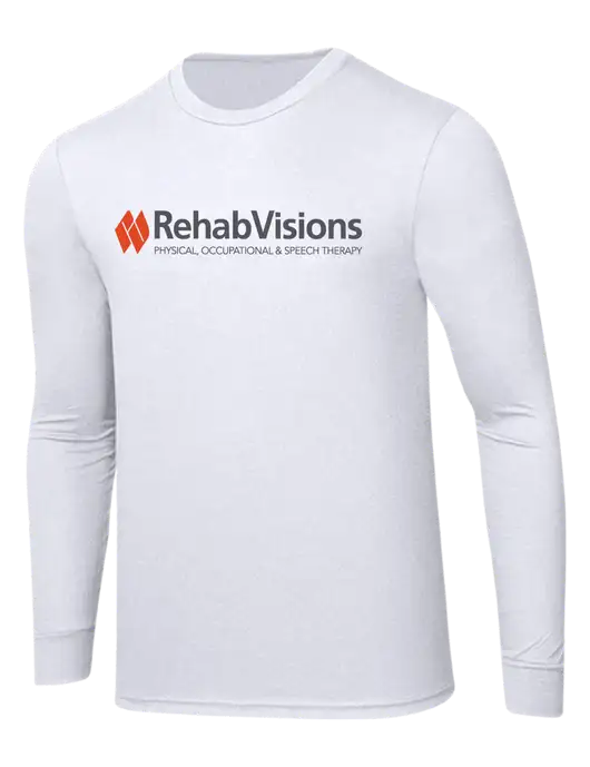 RehabVisions Simply Soft Long Sleeve White 4.5 oz, Poly/Combed Ring Spun Cotton T-Shirt w/RehabVisions Logo