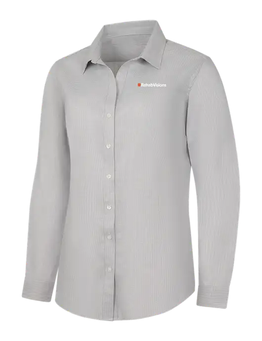 RehabVisions Light Grey/White Womens Pincheck Easy Care Shirt w/RehabVisions Logo