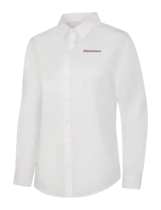 RehabVisions Womens White Sleeve Carefree Poplin Shirt w/RehabVisions Logo